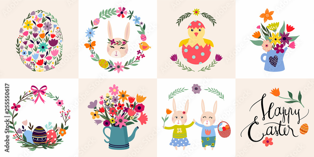 Easter cards collection with seasonal elements Easter cards collection with seasonal elements