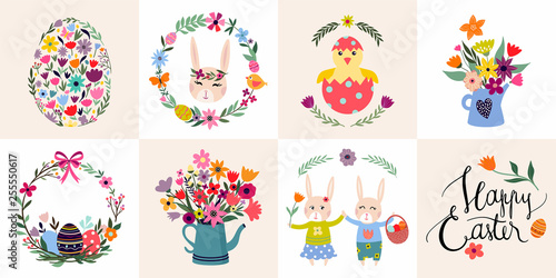 Easter cards collection with seasonal elements