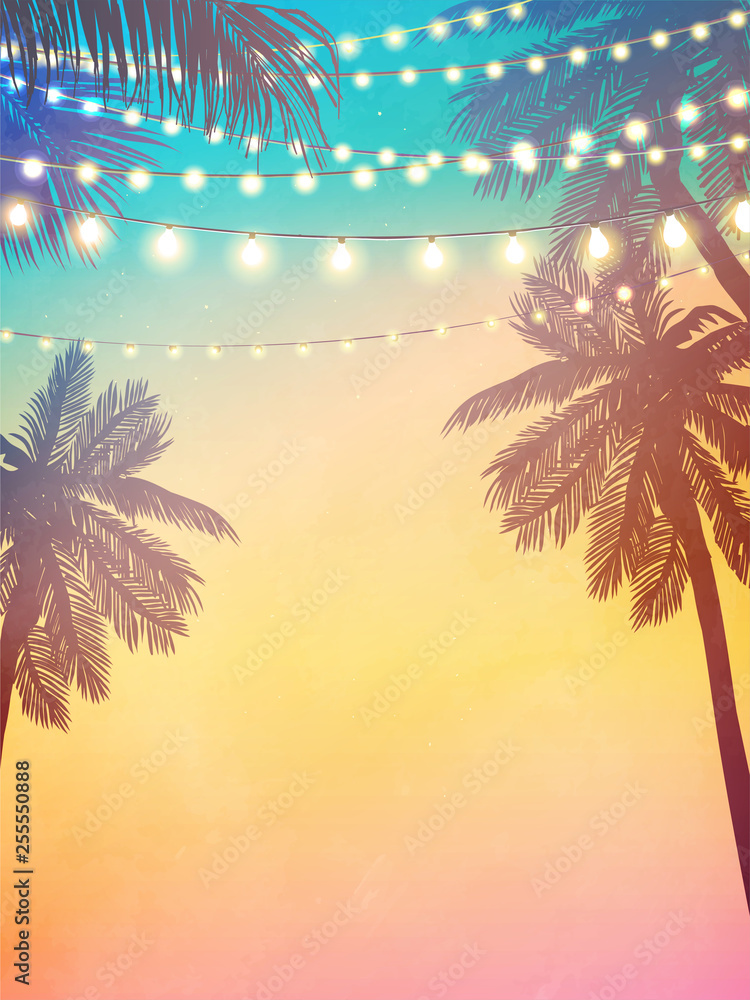 Decorative holiday lights. Background in beach style - obrazy, fototapety, plakaty 
