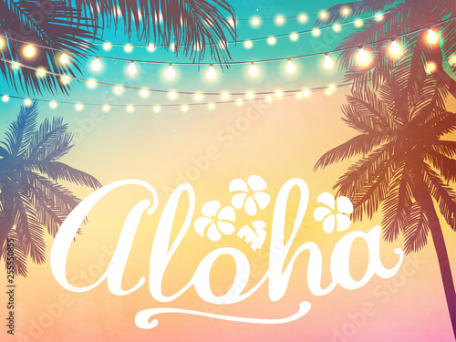 Decorative holiday lights. Background in beach style