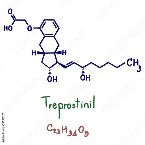 Treprostinil is a vasodilator that is used for the treatment of pulmonary arterial hypertension. Treprostinil is a synthetic analog of prostacyclin. The inhaled form of treprostinil. Illustration  photo