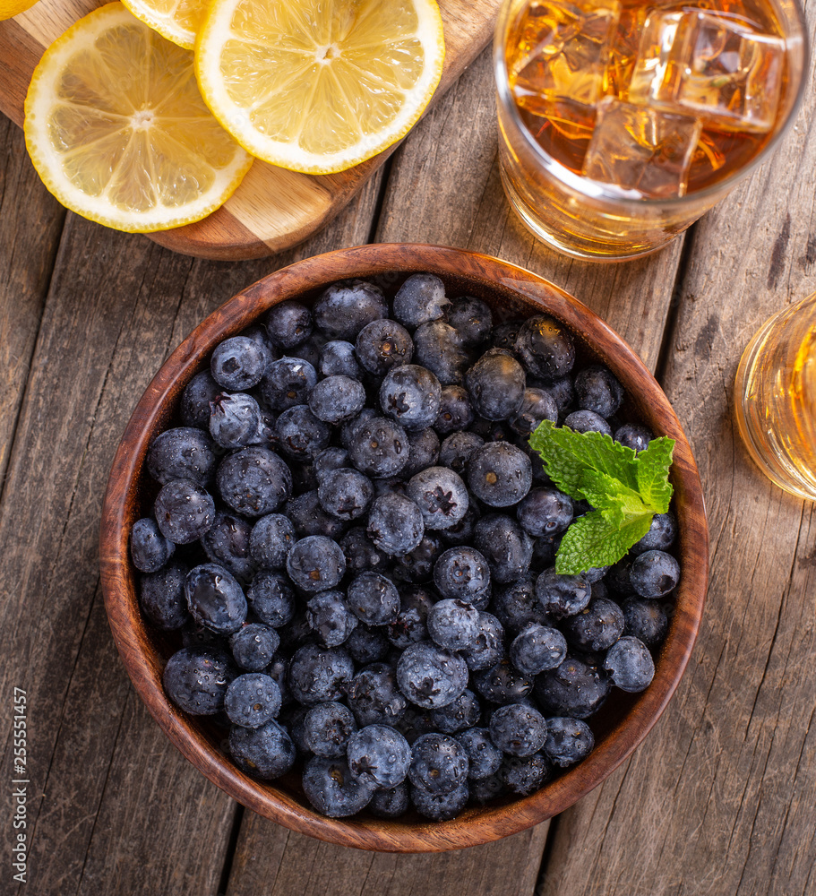 Overhead View of a Bowl of Fresh Blueberries