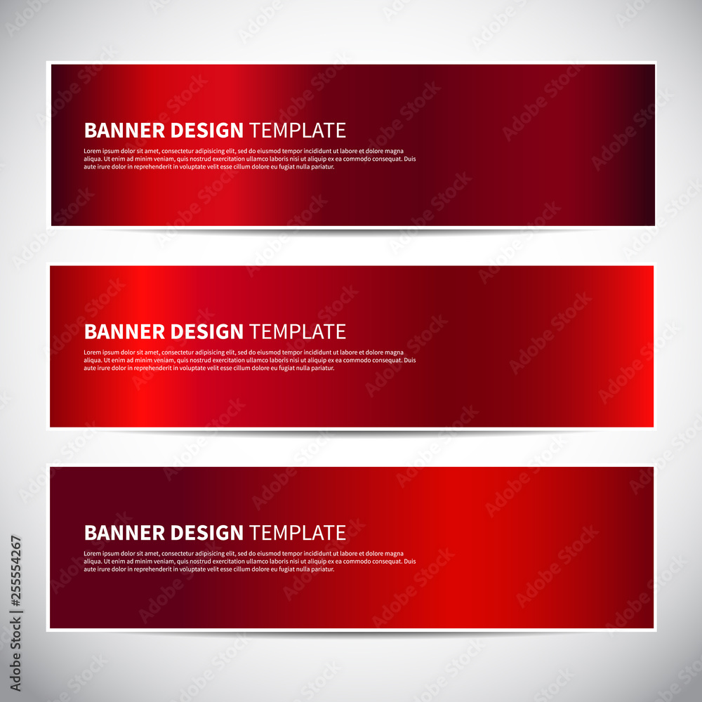 Banners. Red shiny glossy gradient vector banner templates or website headers