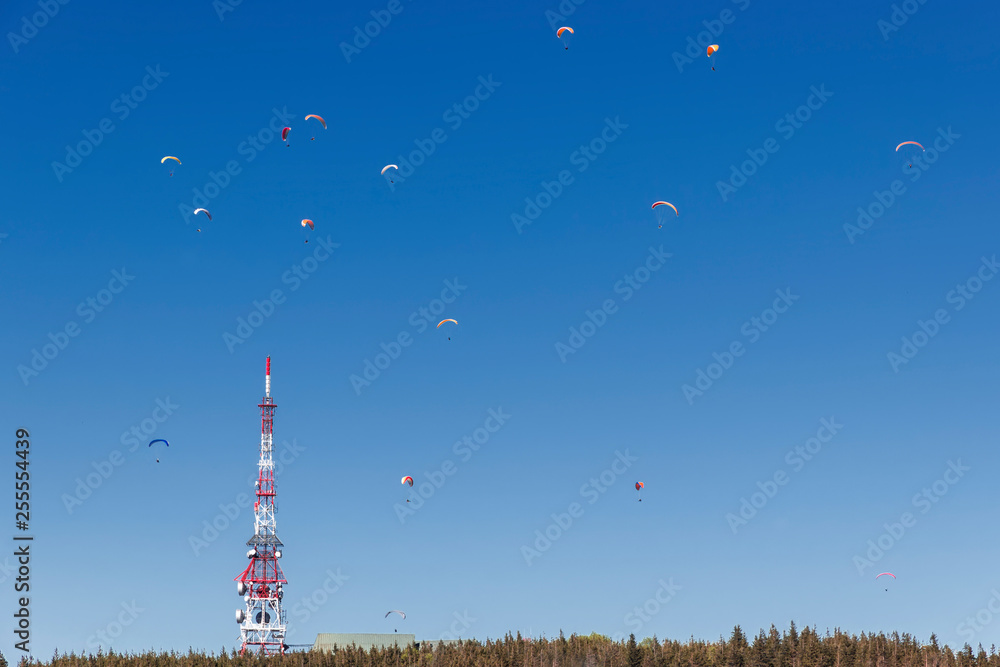 Mountain in Poland. Silesia Beskid near Szczyrk. Paraglider center.