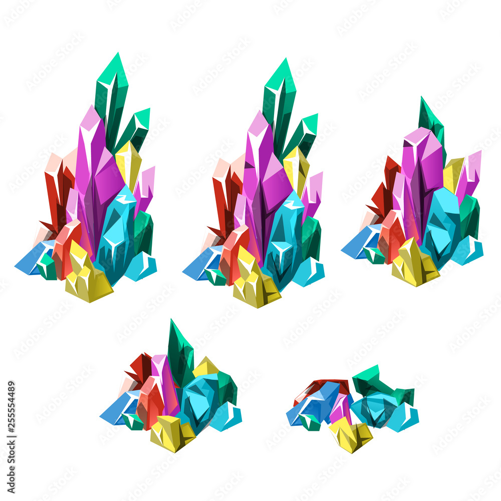 Φωτογραφία The stage of formation of multicolored crystalline minerals isolated on white background
