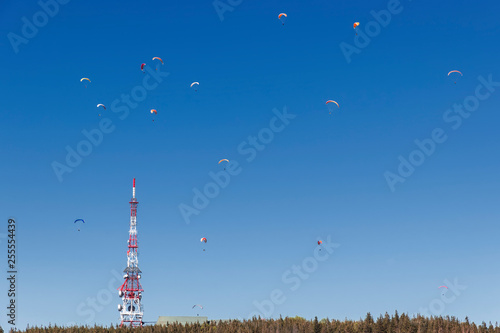Obraz na płótnie Mountain in Poland. Silesia Beskid near Szczyrk. Paraglider center. w salonie