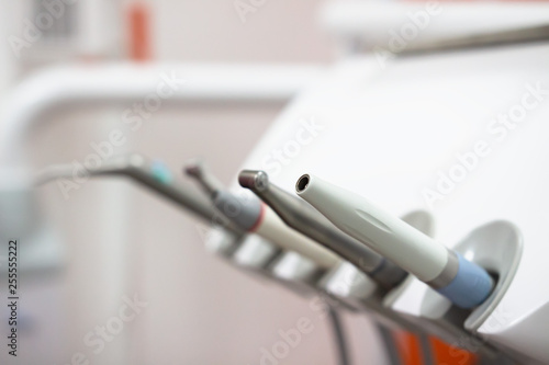 Dental tools in dentist office. Dental equipment in clinic