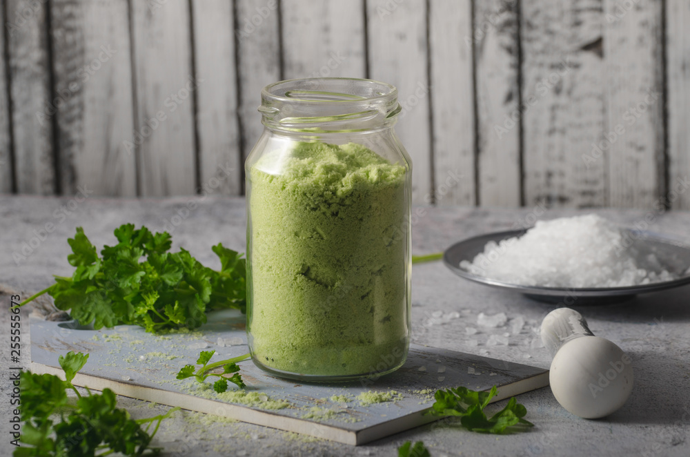 Homemade bio flavored salt with herbs Homemade bio flavored salt with herbs