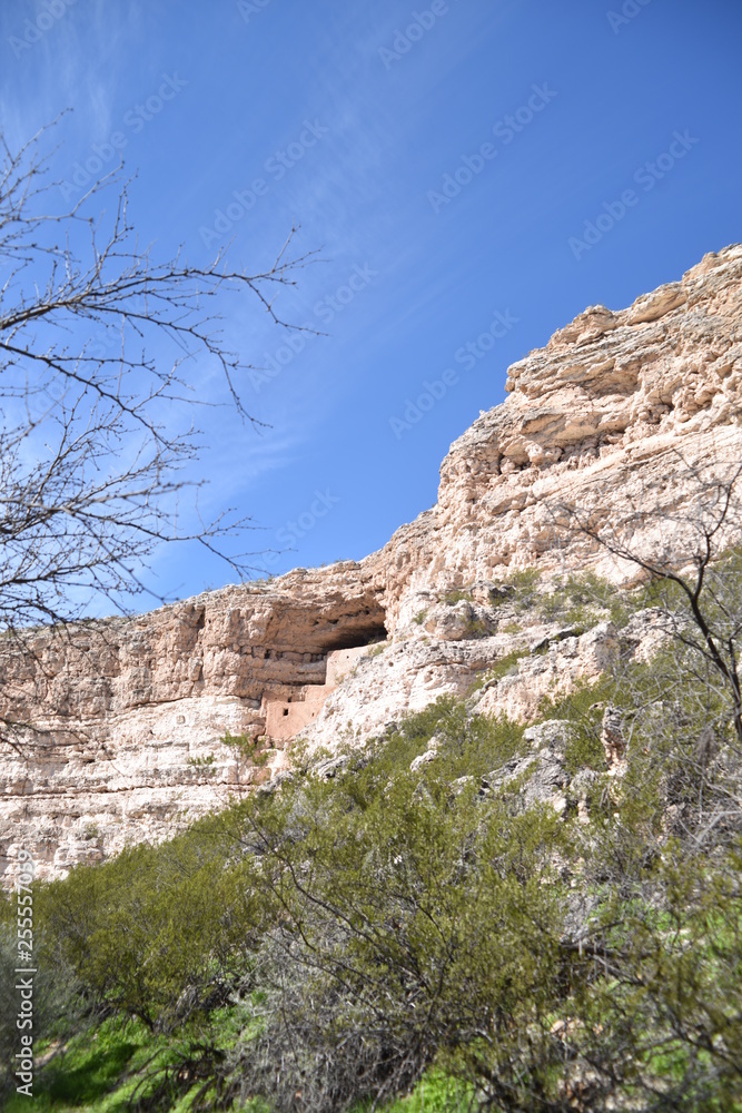 Camp Verde, AZ., U.S.A., Jan. 13, 2018. Arizona Montezuma Castle National Monument-winter slumber. Native American Sinagua Indians well-preserved group of limestone & mortar cliff dwellings 