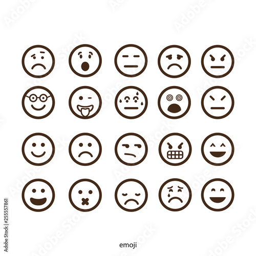 Emoji set. Set of thin line smile emoticons isolated on a white background. Vector illustration