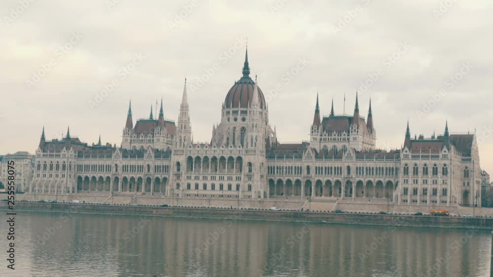 Famous Danube embankment in Budapest view of the parliament building Famous Danube embankment in Budapest view of the parliament building