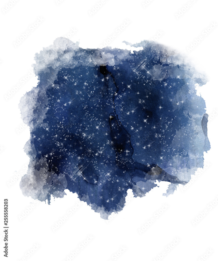 Night Sky Print. Watercolor starry sky. Blue galaxy night sky Stock ...