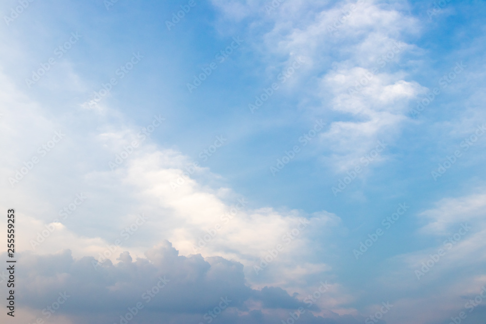 Clear beautiful blue sky with white cloud background