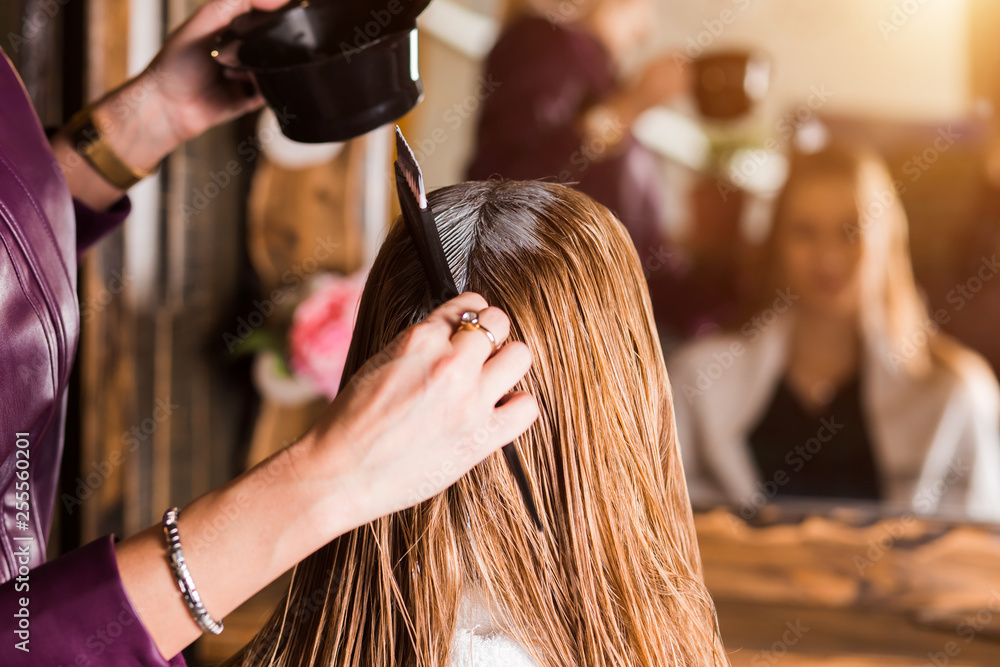 Naklejka premium Beautiful woman in hair salon