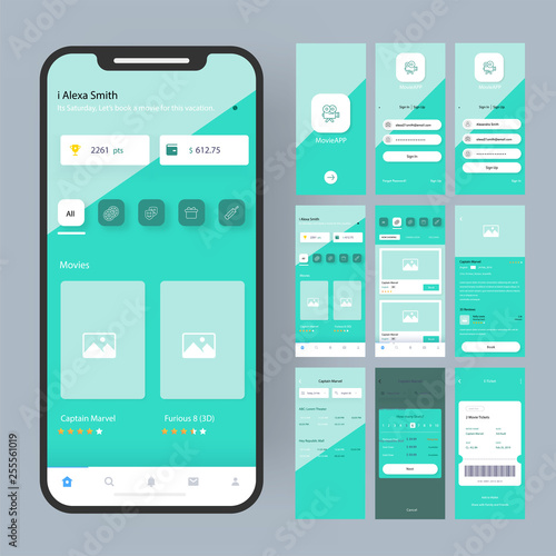 Mobile UI Kit, UI and UX designs for screens.