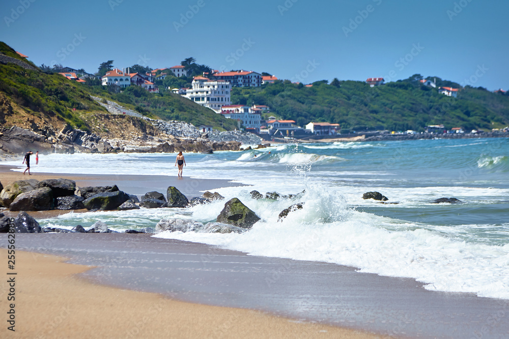 Sandy beach on Atlantic ocean coast. Bidart is a coastal small town in the Pays Basque, South west France