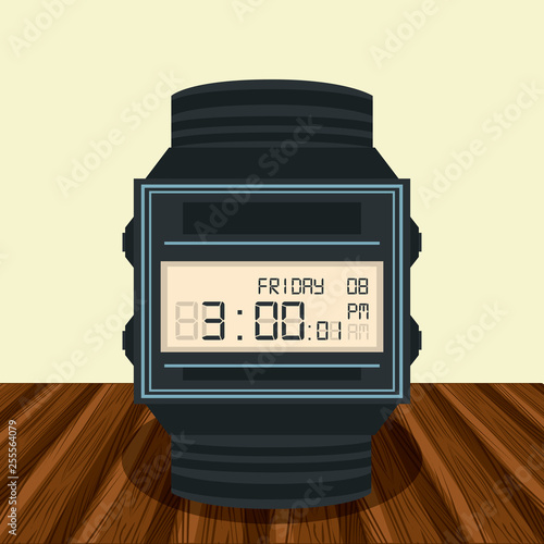 Digital clock on table