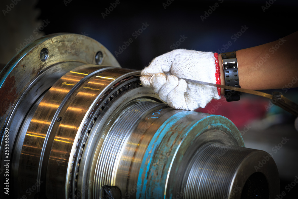 Inspection gap of bearing with filler gauge - obrazy, fototapety, plakaty 