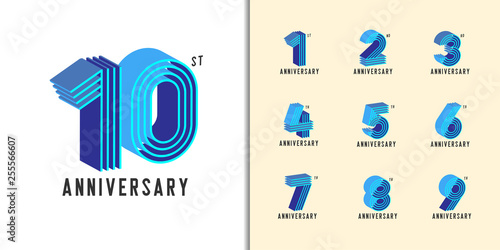 Set of anniversary logotype. Modern colorful anniversary celebration icons design for company profile, booklet, leaflet, magazine, brochure poster, web, invitation or greeting card.