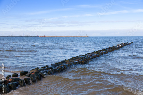 One of 15 breakwaters in the town of Pionersky  Kaliningrad region  Baltic Sea coast