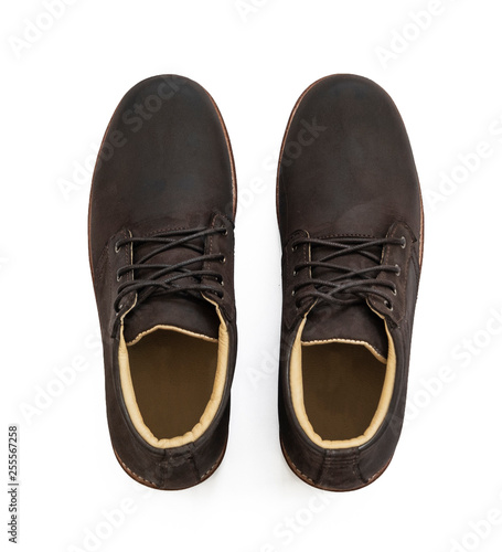 Men’s boot with brown nubuck leather for man collection isolated on white background. Clipping paths