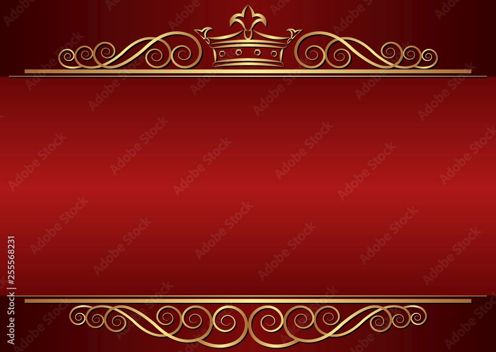 red background with crown and golden ornament