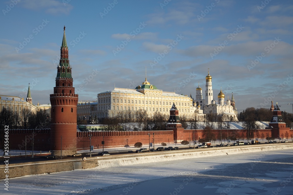 Russia. Moscow Kremlin view during sunny winter day