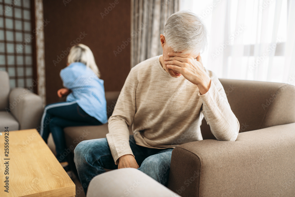 Adult couple at home, family quarrel or conflict