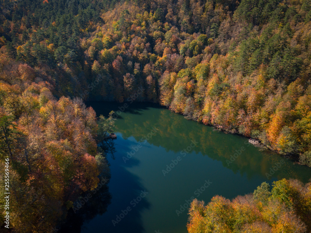 Aerial view of a Lake on Autumn at Yedigoller National park Aerial view of a Lake on Autumn at Yedigoller National park
