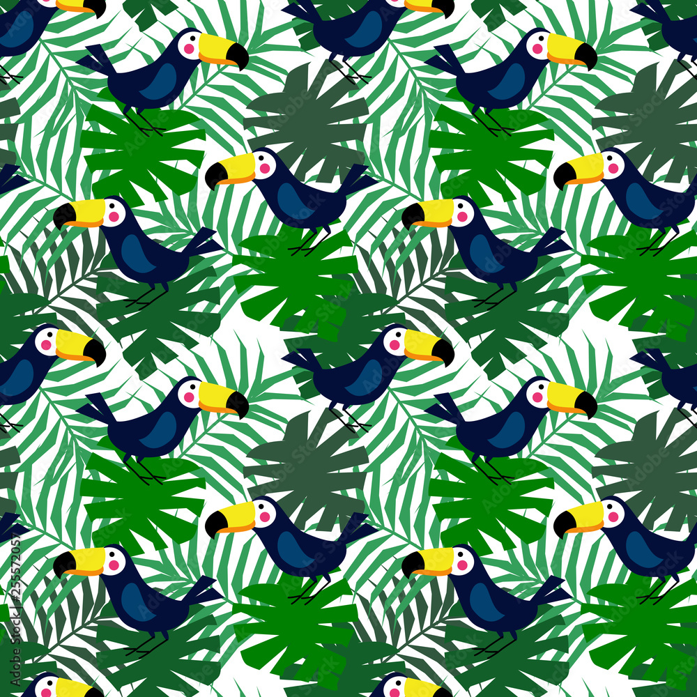 Tropical bird seamless pattern.