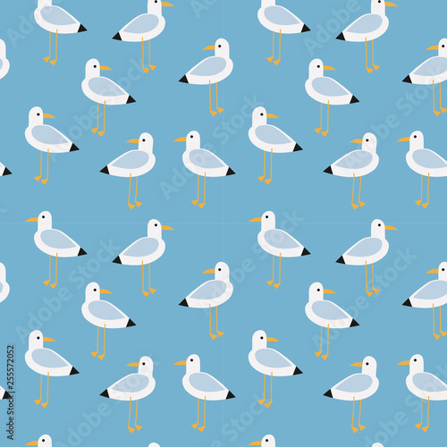 Cute seagulls seamless pattern.