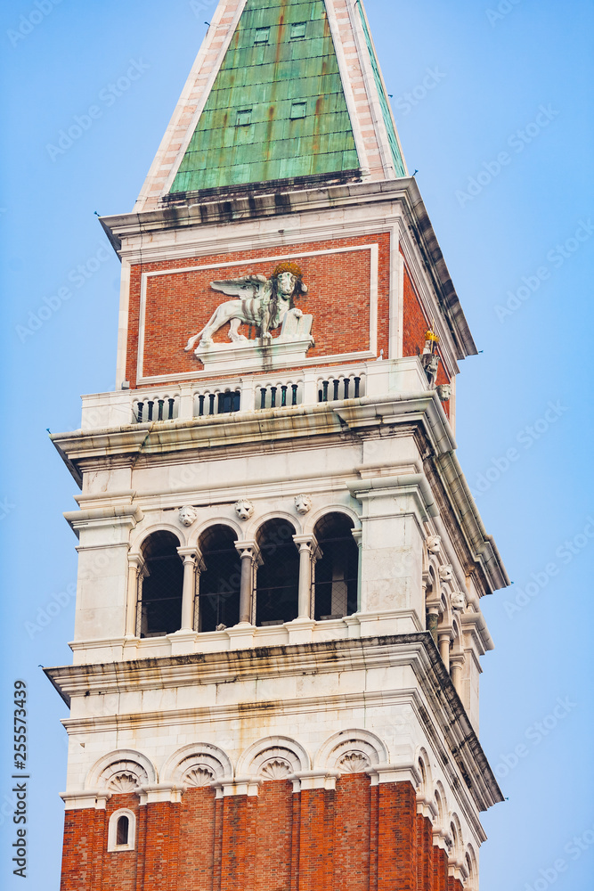 Close-up view of San Marco bell tower, Venice