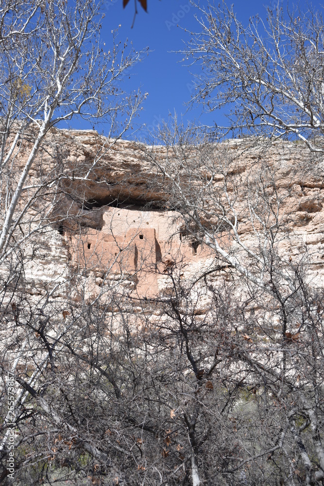 Camp Verde, AZ., U.S.A., Jan. 13, 2018. Arizona Montezuma Castle National Monument-winter slumber. Native American Sinagua Indians well-preserved group of limestone & mortar cliff dwellings circa 1125