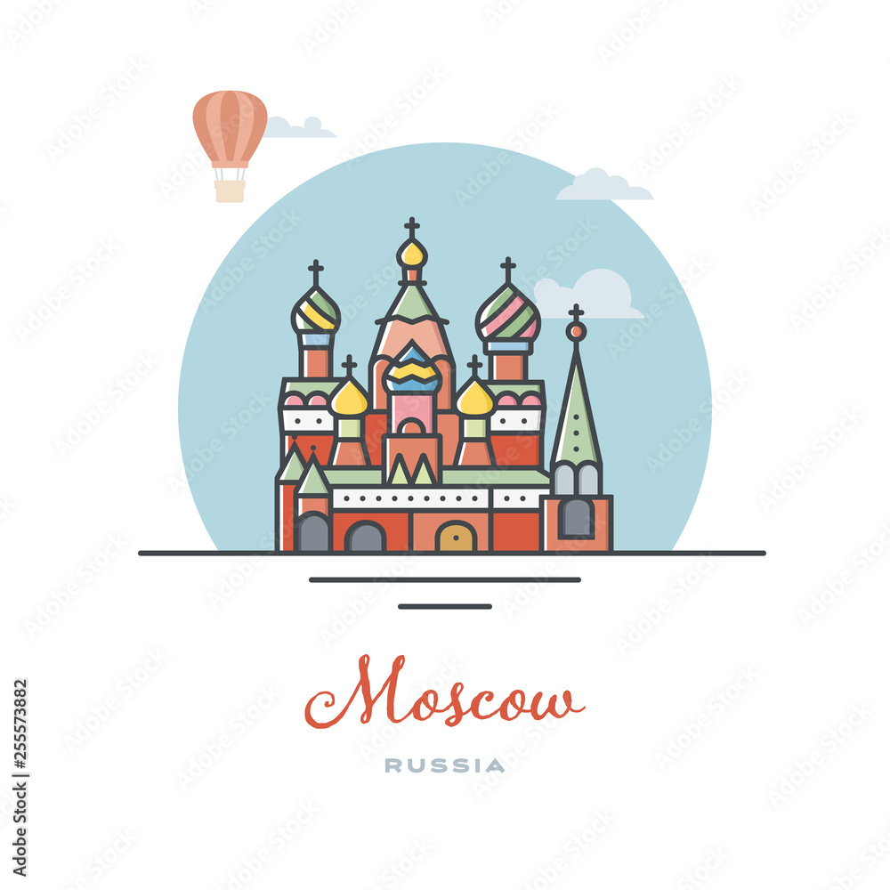 Saint Basils Cathedral at Moscow, Russia, flat vector illustration