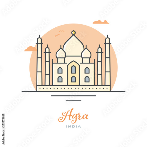 Taj Mahal at Agra, India, flat vector illustration