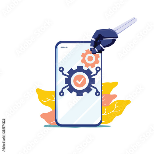 Human resources automation vector illustration. Flat tiny person work concept. 21st century challenge employment crisis.