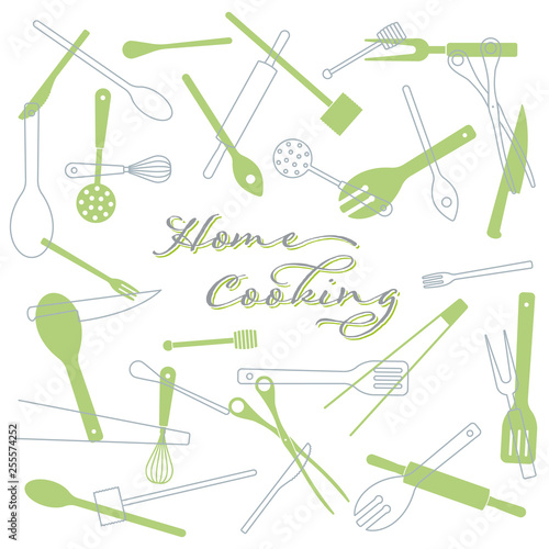 Home Cooking. Kitchen utensils vector background