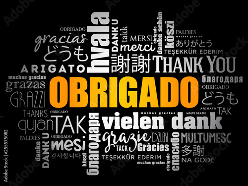 Obrigado (Thank You in Portuguese) Word Cloud in different languages