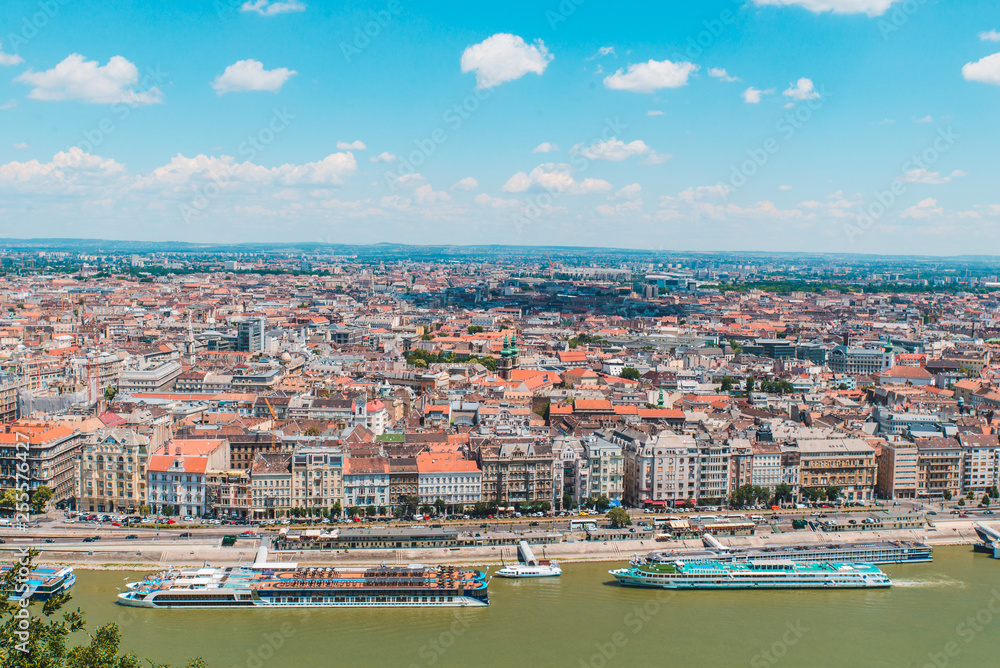 panoramic view of budapest in summer time. buy sky with clouds. copy space