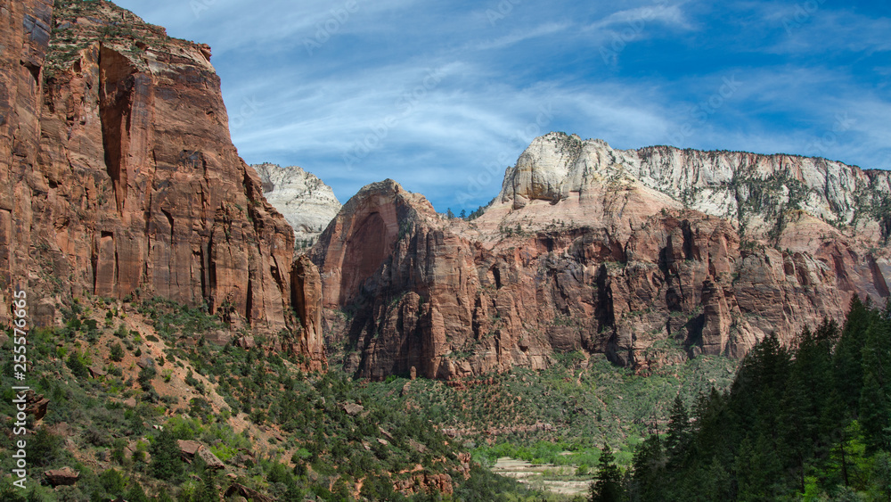 Red Arch Mountain seen from the Emerald Pools Trail, Zion National Park, Utah, USA