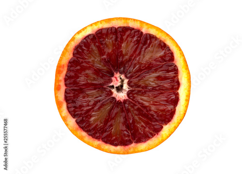 Bloody orange on a white background. Red orange in a cut on a white background.