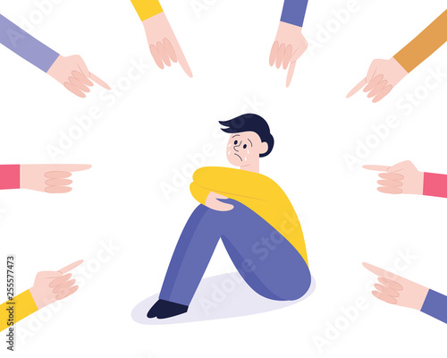 Vector bullying of teen man sitting alone flat