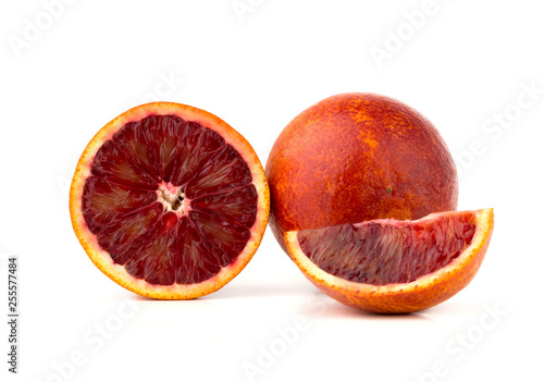 Bloody orange on a white background. Red orange and slices on a white background.