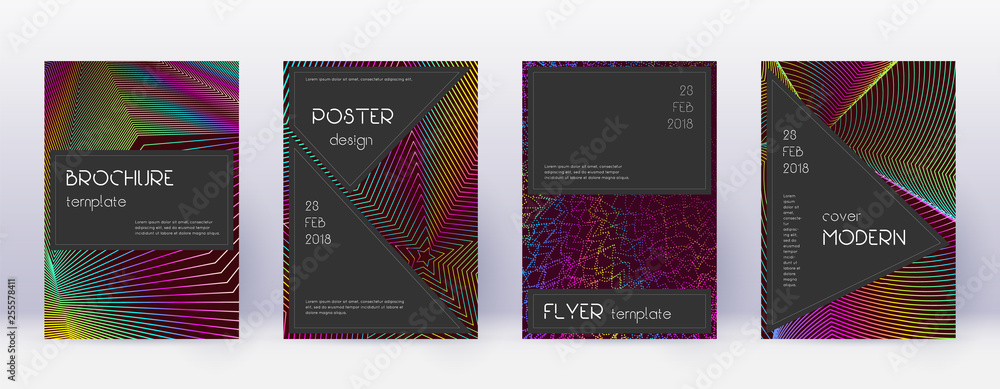 Black brochure design template set. Rainbow abstra Black brochure design template set. Rainbow abstra