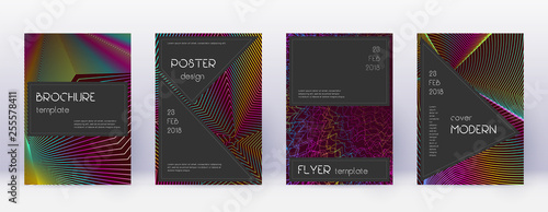 Black brochure design template set. Rainbow abstra