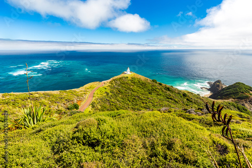 Lighthouse at Cape Reinga, with Tasman Sea and Pacific, Northland, New Zealand