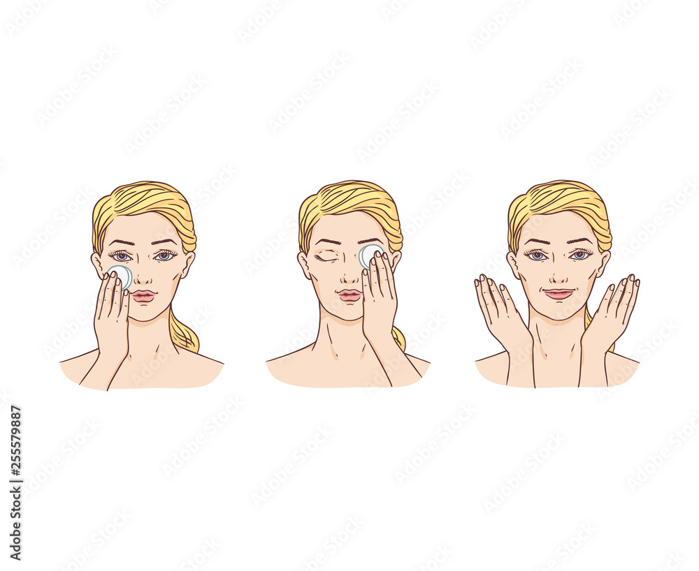 Vector young woman remove make-up from face Vector young woman remove make-up from face