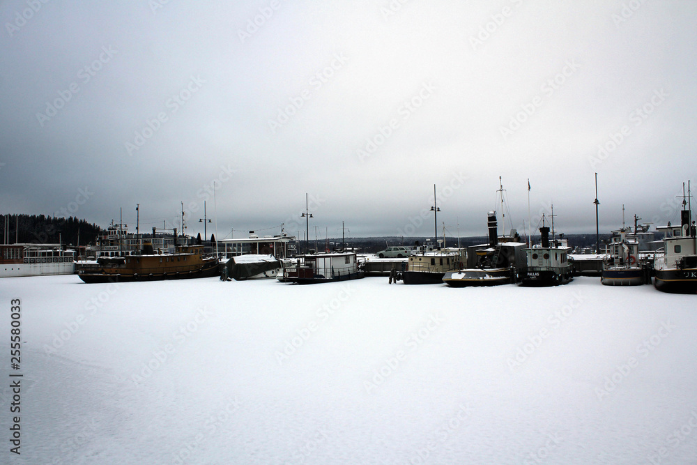 Frozen port of Lahti view, Finland