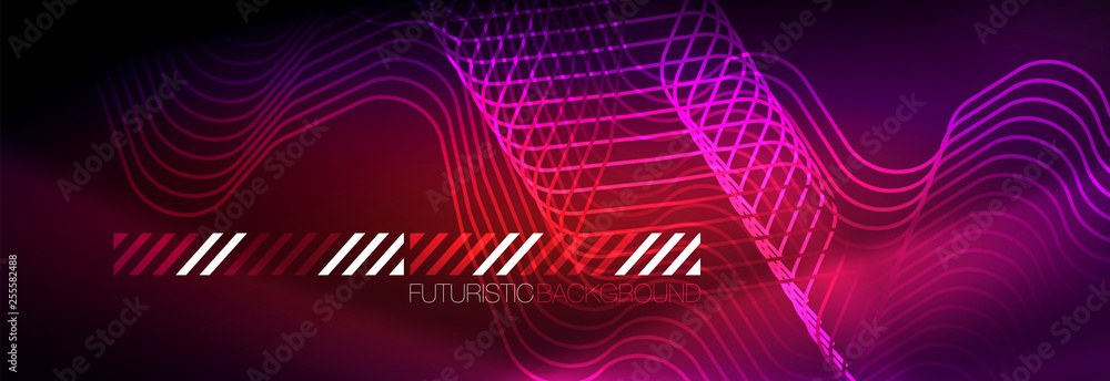 Glowing neon abstract lines, techno futuristic template Glowing neon abstract lines, techno futuristic template