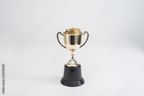 golden trophy cup isolated on white background